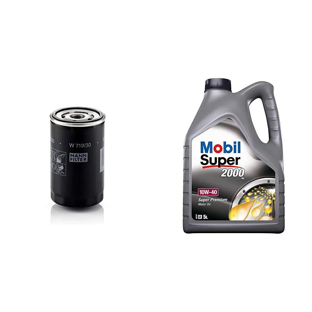 Original MANN-FILTER oil filter W 719/30 - For cars and commercial vehicles + Mobil Super 2000 X1 10W-40 engine oil, 5L