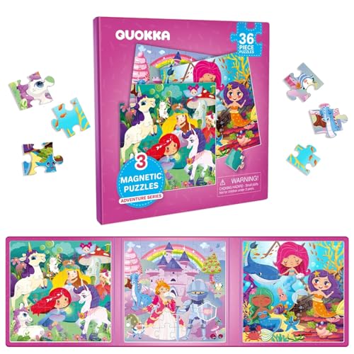 QUOKKA Magnetic Game for 2-3 years old - 36-piece puzzle activity for toddlers on planes - Princess Unicorn travel games for kids aged 3-5 - educational magnet gift for road trips.