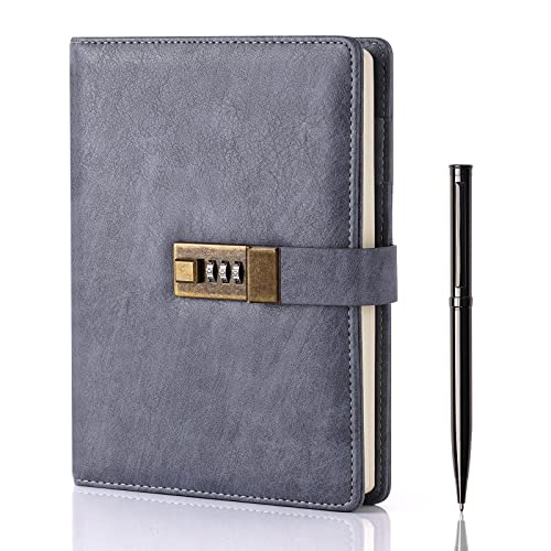 WEMATE diary with lock, A5 PU leather journal with lock, 240 pages, lockable diary planner organizer for men and women, 8.6x5.8 inches