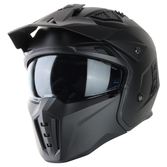 VINZ Kioto Jet Helmet / Streetfighter Helmet | ECE 22.06 approved | Motorcycle Helmet | Scooter Helmet with Sun Visor | Jet Helmet with removable chin guard - Matte Black
