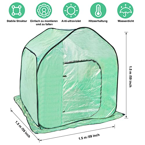 Tesmotor greenhouse overwintering tent for plants, Pop-Up greenhouse with roll-up, overwintering tent indoor outdoor flower pot cover 150x150x150CM