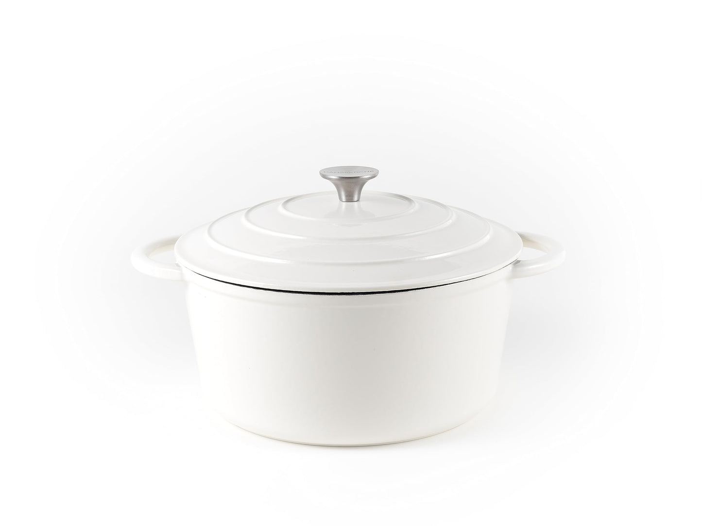 Hanseatic Kitchen Cast Iron Pot enameled 26 cm 4.7 l - High-quality pot for baking bread, roasting with lid, saucepan, roasting pan, braising pan (Cream White)