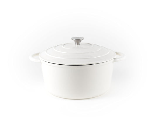 Hanseatic Kitchen Cast Iron Pot enameled 26 cm 4.7 l - High-quality pot for baking bread, roasting with lid, saucepan, roasting pan, braising pan (Cream White)
