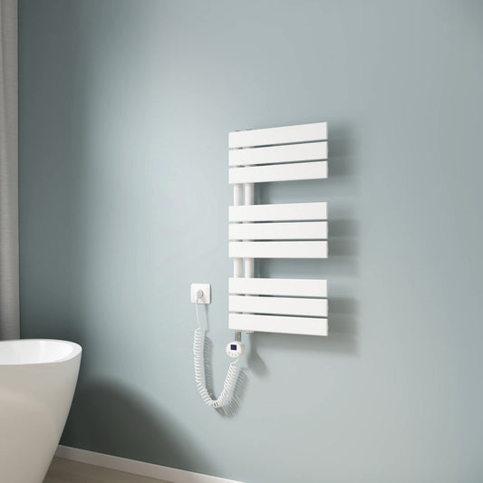 EMKE Electric Towel Warmer Radiator with Thermostat 762x400 mm, Electric Towel Heater with Heating Element White 400W - Ideal for keeping towels warm and dry in the bathroom.