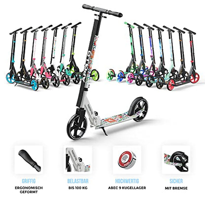 Apollo Phantom Pro City Scooter - XXL wheels, foldable, height-adjustable, kick scooter for adults, kids, and teens, compact city roller.