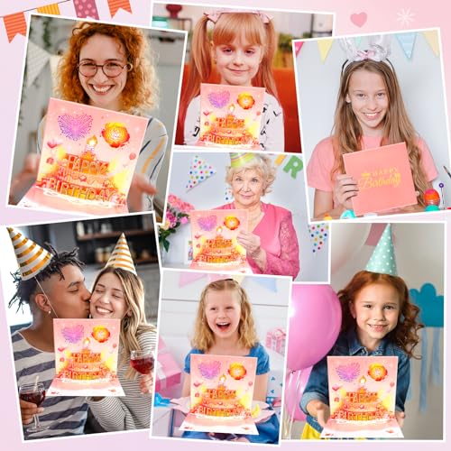 FitmiteCards birthday cards, musical pop-up birthday card with light and blowable candle, birthday gifts for women, men, husband, wife, sister, friends, children.