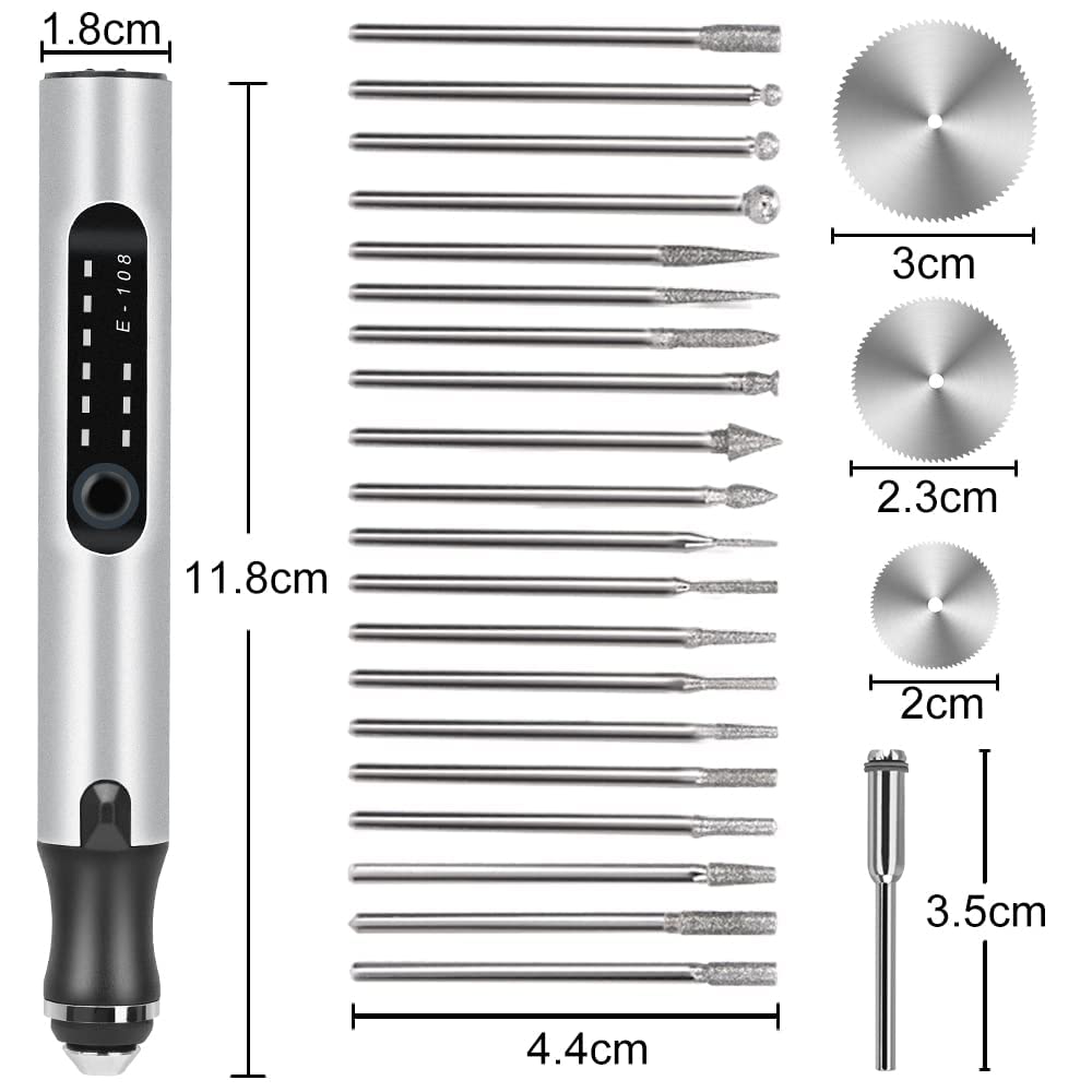 Electric Engraving Pen, Multifunctional Engraving Tool Set Portable Wireless Engraving Tool Etching Pen for DIY Jewelry Metal Glass Plastic Wood Ceramic Stone Engraving