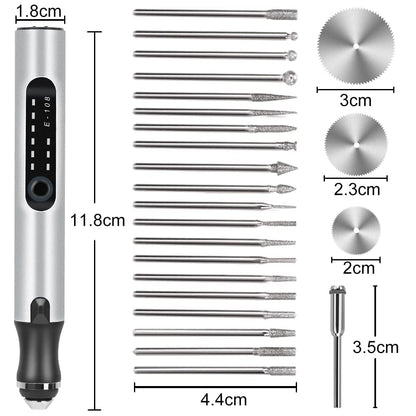 Electric Engraving Pen, Multifunctional Engraving Tool Set Portable Wireless Engraving Tool Etching Pen for DIY Jewelry Metal Glass Plastic Wood Ceramic Stone Engraving