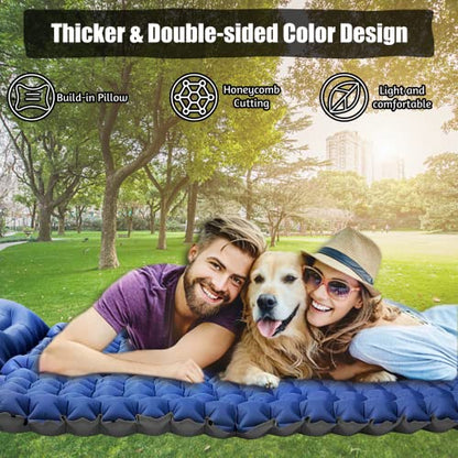 iHEAT camping sleeping pad, self-inflating sleeping mat 2023, upgraded sleeping pad with air pillow for hiking and traveling, waterproof air mattress, compact hiking mat