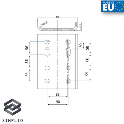 XIMPLIO Universal Adapter Plate Adjustment Ball Height Ball Adjustment Plate with ABE for Trailer Hitch Trailer Coupling AHK Screw-on Plate 2-Hole 90mm / 4-Hole 83x56mm (with Screws 4xM12)