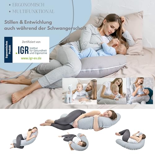 be Design XXL nursing pillow ergonomic 190x30, pregnancy pillow side sleeper pillow comfort pillow for adults and baby, muslin cover (muslin pink flowers)