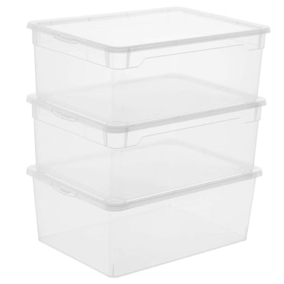 Rotho Clear 3-piece storage box set 10l with lid, plastic (PP), 3 x 10l & Snappy storage box 3l with compartments and lid, plastic (PP) BPA-free, transparent, 3l (33 x 19 x 7.6 cm)