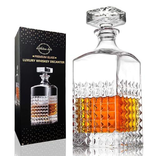 Lighten Life Whiskey Decanter, 1000 ml crystal decanter with stopper in gift box, lead-free whiskey carafe whiskey bottle, premium Scotch decanter for whiskey, bourbon, bourbon decanter for men.