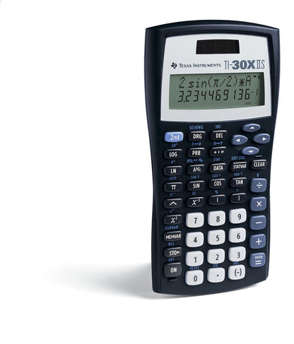 Texas Instruments TI-30 XIIS school calculator (two-line display, solar and battery powered) Dark blue.