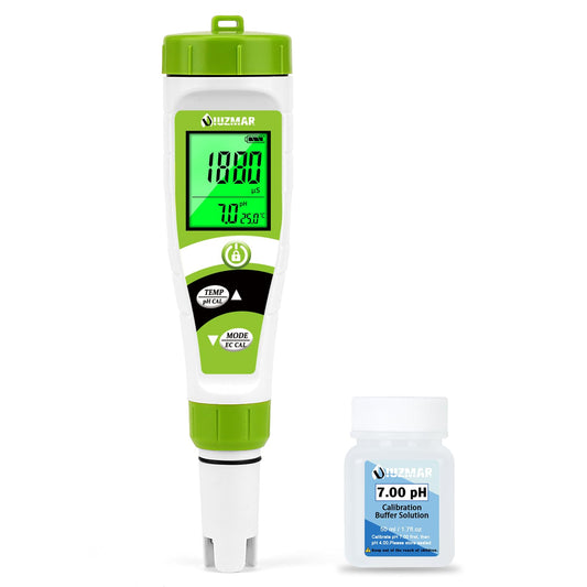 UIUZMAR Pool pH Meter Water, pH EC Meter Grow, Digital pH EC PPM Temperature Tester with pH 7.0 Calibration Solution for Pool, Hot Tub, Hydroponics, Drinking Water, Aquarium, Beer Making