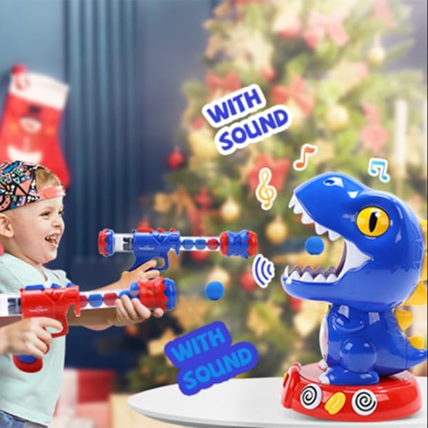 EagleStone Moving Dinosaur Shooting Game for Kids, Spaying & Auto-Scoring, Dino Target Game with 2 Pump Guns, 48 Foam Balls, Sound, Gift for Boys & Girls, Party Game