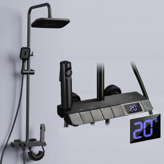 Black shower system, stainless steel shower set with shower faucet, rain shower with faucet and 3 spray modes shower head 86-120cm shower column shower set, 30x19 cm rain shower head, LED display shower set.