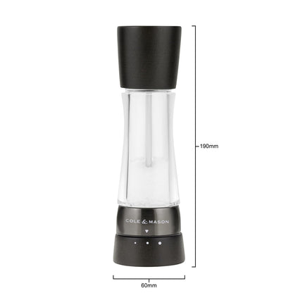 Cole & Mason Derwent Dark Wood Salt and Pepper Mill, Spice Grinder, 2-Piece Set Manual with Adjustable Ceramic Grinding Mechanism, Stainless Steel/Acrylic, 190mm, Precision+, Gift Set