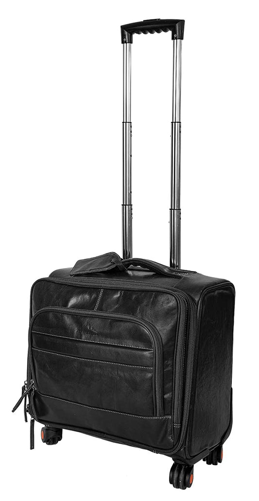 Alpenleder Trolley - Model: Airport (Handmade) - Sustainable organic leather from local farming | Trolley carry-on, rolling briefcase XL *Ethically Made* (40x35x30cm, Ebony)