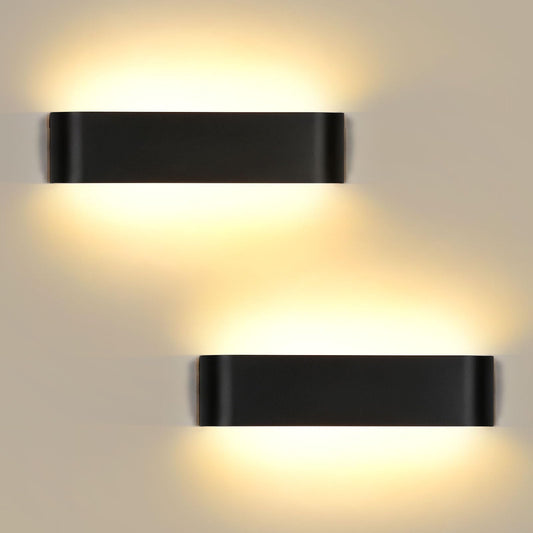 Lightess 2 Pack 16W Wall Light Hallway Wall Lamp Black Indoor LED Modern Up Down Light Corridor Wall Warm White Staircase Lighting IP44 for Living Room Bedroom Hallway Stairs, made of Aluminum.