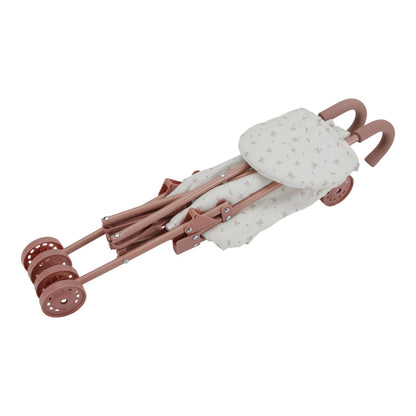 Little Dutch 4584 foldable metal doll buggy with soft handles and buggy bag - for dolls 33-46 cm, White Meadows/pink