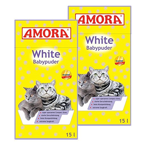 Amora White cat litter with baby powder scent 30L (2 x 15 liters)