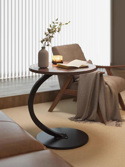 johgee side table Wood, Round coffee table, C-shaped support, table top diameter 40cm, beautiful walnut look, side tables for living room, sofas, wooden, end table