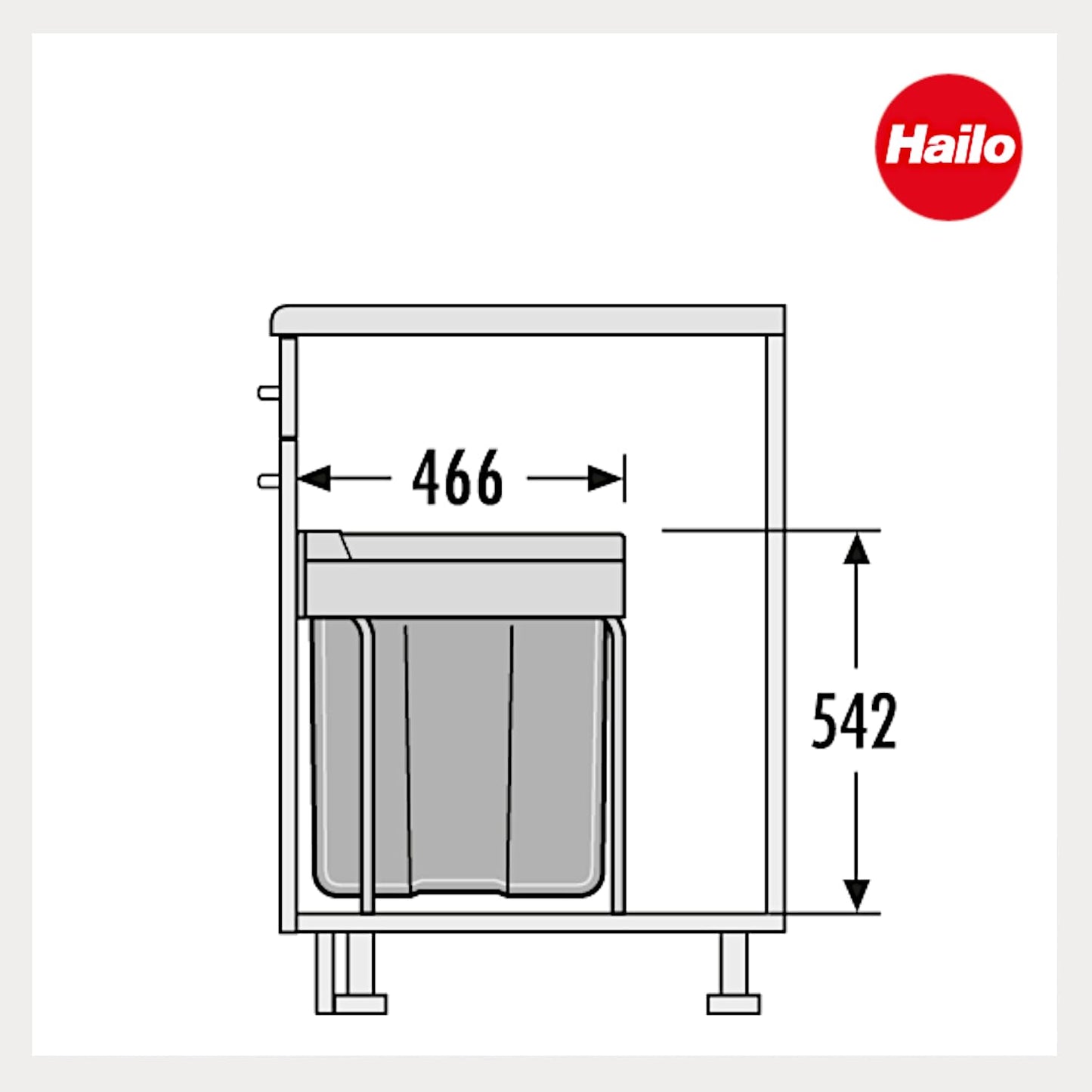 Hailo waste collector 3668401 | Easy-Cargo Solo trash can | Large 40L built-in trash can for the kitchen | Waste bin for 40 cm cabinet width | Waste separation system, plastic light gray