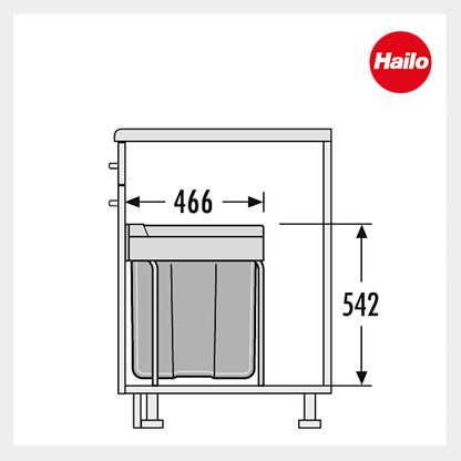 Hailo waste collector 3668401 | Easy-Cargo Solo trash can | Large 40L built-in trash can for the kitchen | Waste bin for 40 cm cabinet width | Waste separation system, plastic light gray