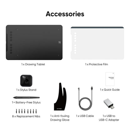 XP-PEN DECO01V2 Graphics Tablet, Drawing, 10 x 6 inches, Passive stylus, 8192 levels, Tilt and 8 shortcuts, compatible with Windows/Mac OS/ChromeBook/Android