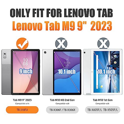 SEYMAC Case for Lenovo Tab M9 2023 9 Inch (TB-310FU), Shockproof Rugged Case with Screen Protector, Pencil Holder, 360° Rotatable Stand, and Hand Strap for Lenovo Tab M9 (Blue)