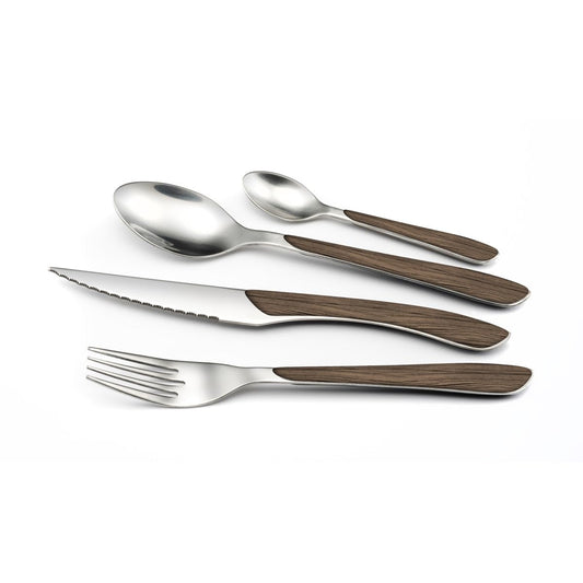 Amefa ECLAT cutlery set NATURE dark wood flatware 24 pieces for 6 people Stainless steel rustproof Plastic handle scales in wood look dishwasher safe Cutlery set for 6 people