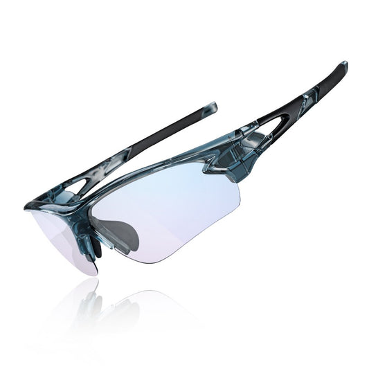 ROCKBROS self-tinting sunglasses for men and women. Photochromatic lenses for UV400 protection. TR90 frame for sports like cycling and fishing.