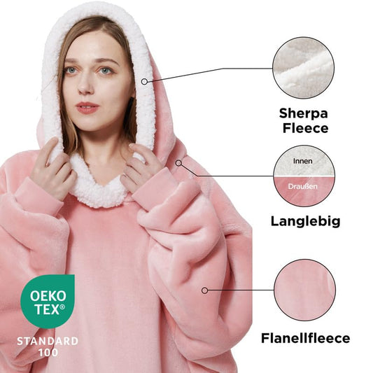BEDSURE Hoodie Blanket with Sleeves and Hood - Wearable Blanket with Sherpa Sleeves for Women as Gifts, Fried Egg Design, 95x83cm, Pink