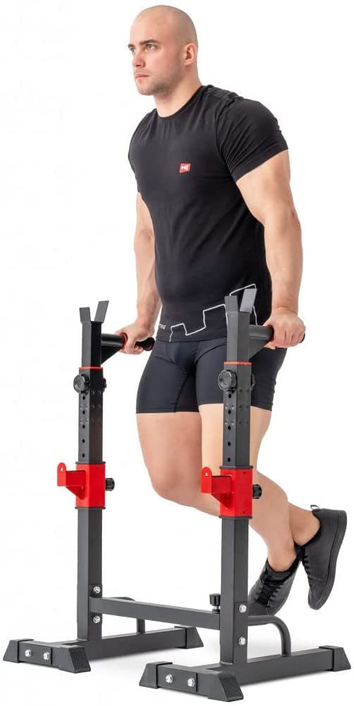 HOP-SPORT Barbell Stand, Adjustable with Safety Bars and Dip Bars for Home Gym, Stable Squat Rack for Barbell Training, Max. Load Capacity 250 kg.