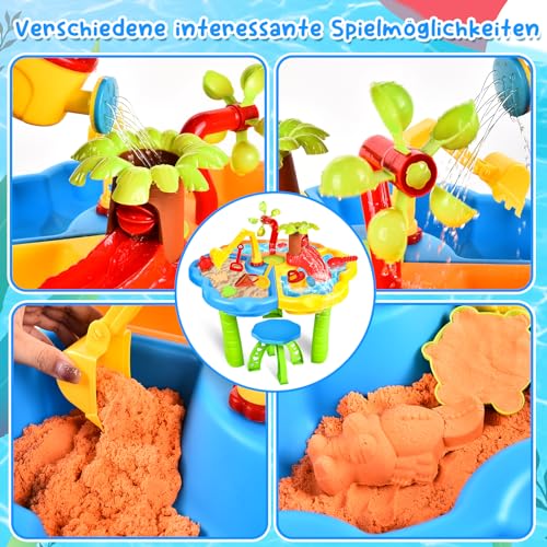 JONRRYIN Sand Water Table for Toddlers, 3-Tier Kids Sand Water Table Toy, Water Play Table Outdoor Beach Toy, Large Play Table Summer Water Toy for Boys (Dark Green)