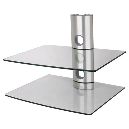 NEG HiFi shelf suspender 502S HiFi rack console rack wall shelf floating (silver) with 2 large glass shelves (transparent) and cable management system