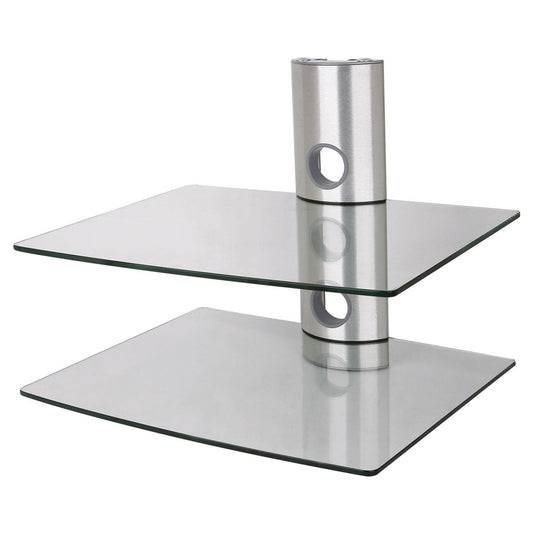NEG HiFi shelf suspender 502S HiFi rack console rack wall shelf floating (silver) with 2 large glass shelves (transparent) and cable management system