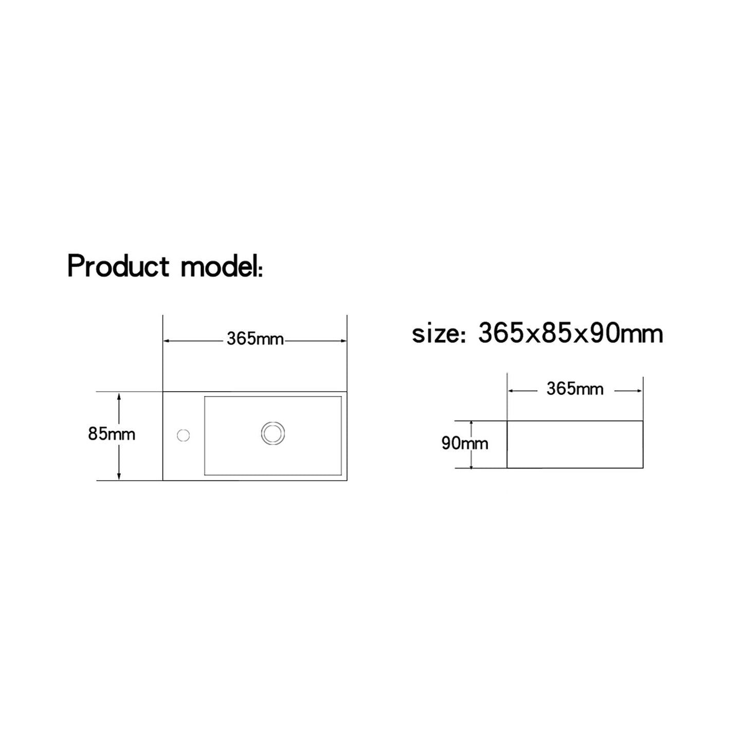 Ceramic Wall-Mounted Small White High-Quality Sink Rectangle Left Hand Sink for Cloakroom Bathroom Toilet