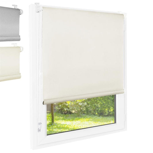 FOXX Thermo Roller Blind [FOR Windows WITHOUT Drilling] 85x220 cm Cream/Inside Roller Blind Opaque for Privacy/Clip-Fix Mounting/For Bedroom, Living Room, Kitchen, Office, Nursery