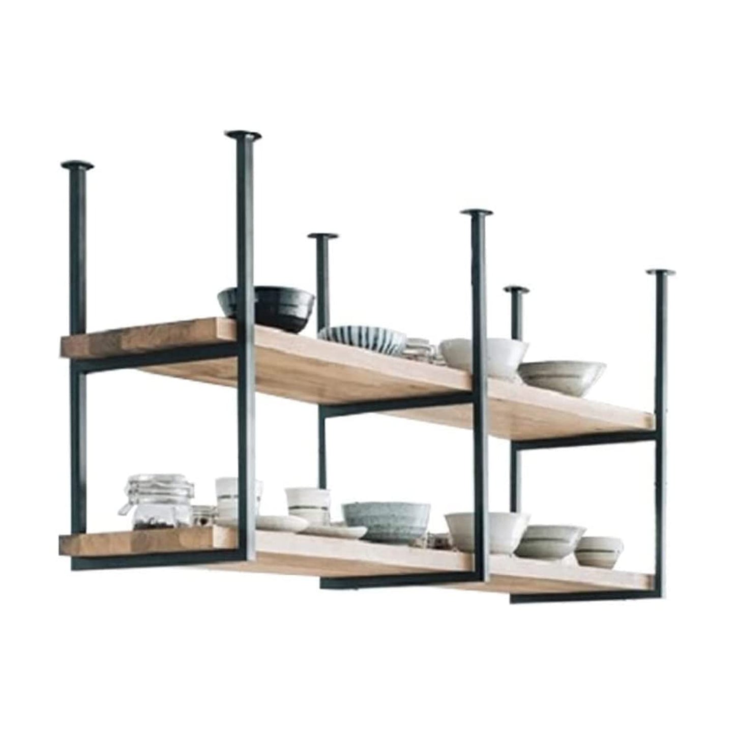 DSVONAUS Retro Industrial LOFT Restaurant Iron Solid Wood Ceiling Shelf, 2 Tier Shelves Rack/Bar Hanging Decoration Storage Shelf (80×30×60cm)