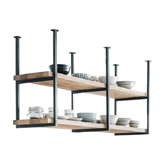 DSVONAUS Retro Industrial LOFT Restaurant Iron Solid Wood Ceiling Shelf, 2 Tier Shelves Rack/Bar Hanging Decoration Storage Shelf (80×30×60cm)