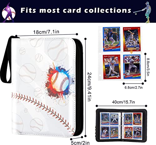 4-pocket baseball trading card album with zipper, compatible with various cards, 50 pages 400 cards (white)