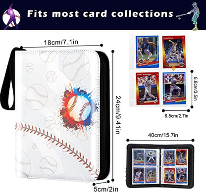 4-pocket baseball trading card album with zipper, compatible with various cards, 50 pages 400 cards (white)