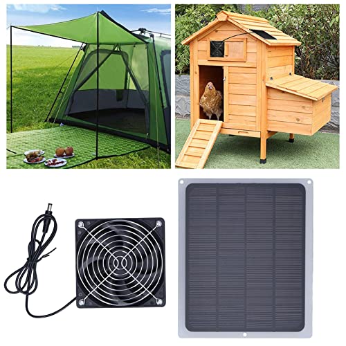 Banapoy Solar Panel Fan Kit, 6W solar fan made of monocrystalline silicon with protective net for camping, shed, greenhouse, home, outdoor, waterproof, portable, solar-powered fan