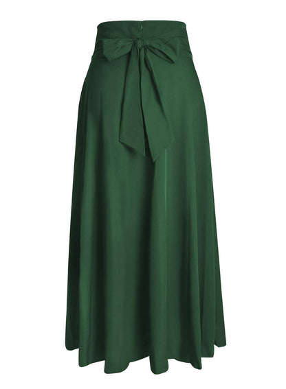 Dark green women's traditional skirt high waist midi A-line long wide elegant traditional festive maxi skirt with slit pockets pleated skirt pleated skirt lightweight beach skirt summer skirt S