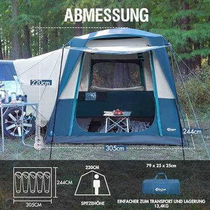 Portal Rear Tent 4-5 Person 2-in-1 Car Tent Camping 2000mm Waterproof Camping Tent with Tailgate for Camping, Outdoor, Hiking