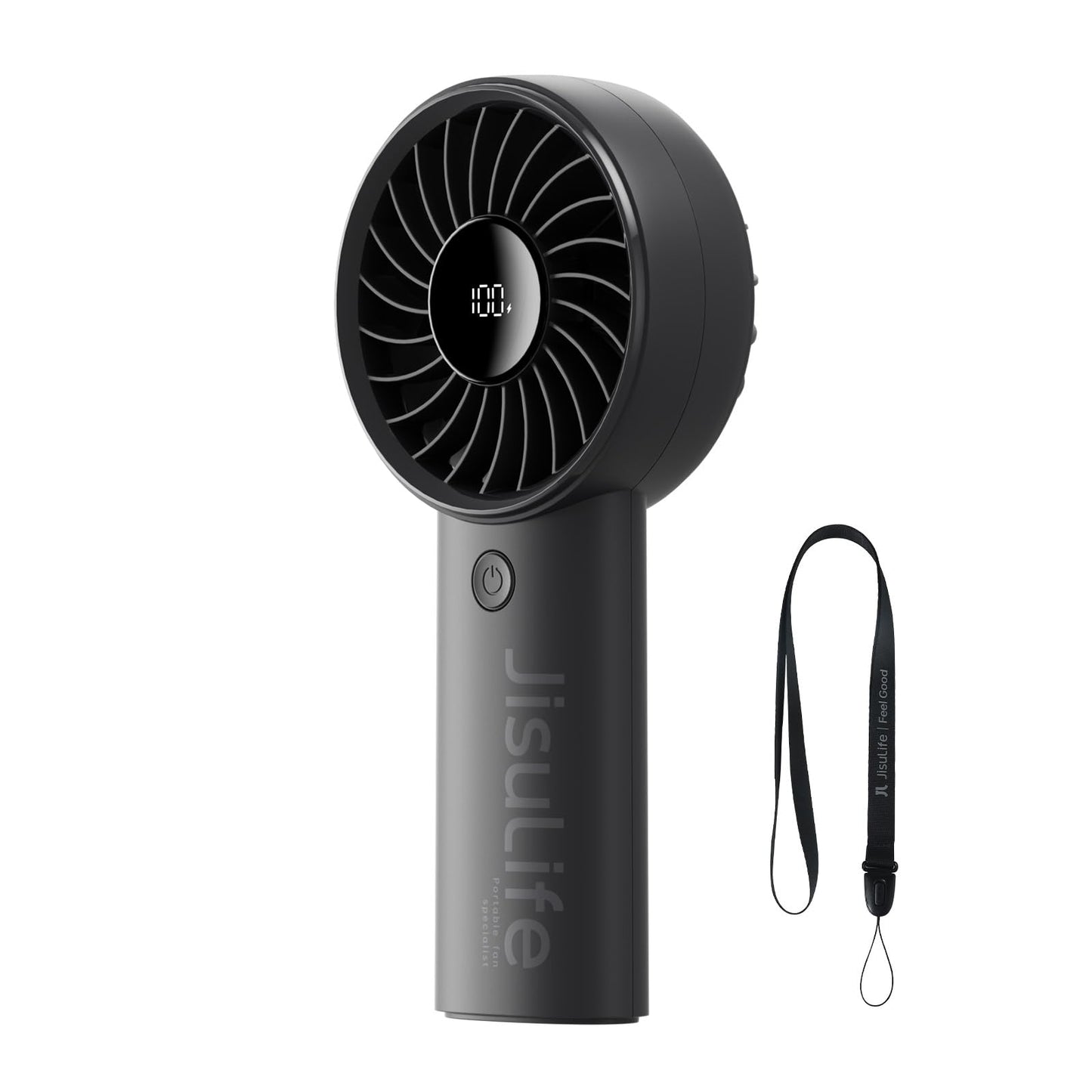 JISULIFE handheld fan, 5000mAh battery, upgraded portable fan with strong wind, USB rechargeable mini handheld fan with digital display, perfect for travel/beach/school (black)