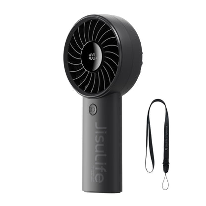 JISULIFE handheld fan, 5000mAh battery, upgraded portable fan with strong wind, USB rechargeable mini handheld fan with digital display, perfect for travel/beach/school (black)