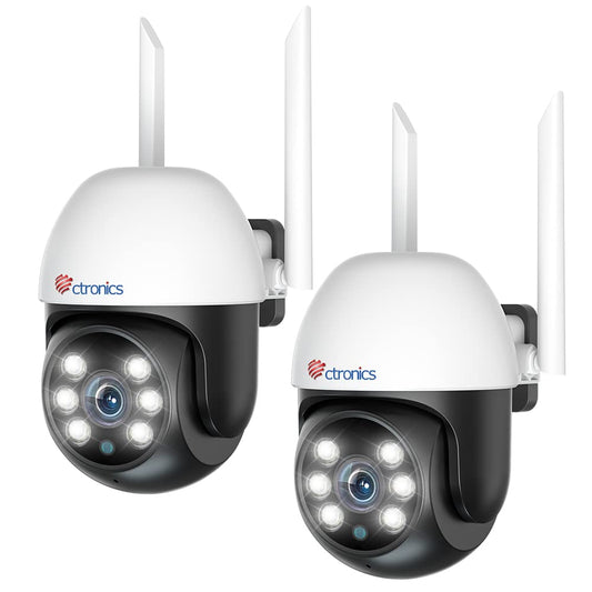 Ctronics PTZ Outdoor Surveillance Camera Set with Auto Tracking, Color Night Vision, Person Detection, 1080P Wireless IP Camera Outdoor WiFi, 350°/90° Pan/Tilt, 2-Way Audio, Cloud Storage.